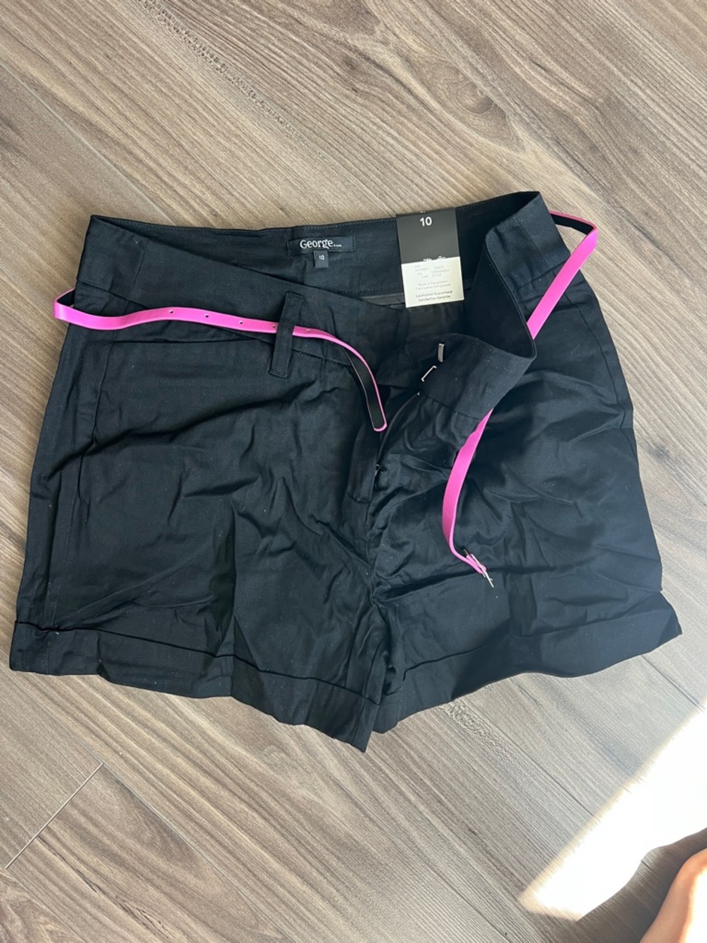 George Black Women's Shorts with Bright Pink Belt